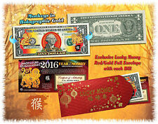 2016 Chinese Lunar New Year LUCKY MONEY $1 Bill YEAR OF THE MONKEY Gold Hologram picture