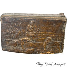 8th C Antique Birch Bark Box Embossed Hunting Dogs Folk Art Snuff Tobacco picture