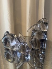 Vintage Glass Crystal Rabbit Paperweight Bookends picture