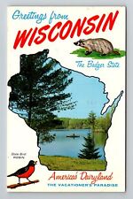 WI-Wisconsin, General Greetings, State Icons, Vintage Postcard picture