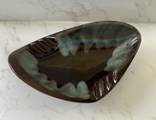 Vtg MCM Studo Art Pottery Ashtray Deep Chestnut & min Green/Blue Drip Glaze picture
