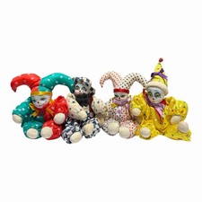 Set Of 4 Vintage 1980 Jester Clowns Porcelain Hand Painted  Creepy Or Cute Decor picture
