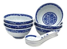 Festcool 6 Pcs Fine Porcelain Blue and White Rice Pattern Bowls, Cereal, Rice... picture
