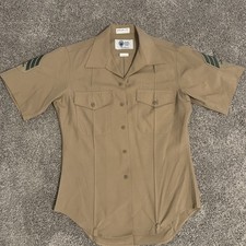 USMC Short Sleeve Shirt Khaki, Service C/Blue D.  Sgt E5 - Size 15 picture