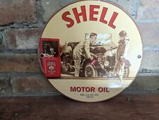 VINTAGE 1939 SHELL MOTOR OIL PORCELAIN METAL GAS PUMP SIGN GASOLINE 10