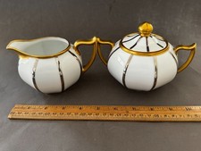 Z.S. & CO BAVARIA GOLD & SILVER TRIM ART DECO STYLE SUGAR BOWL & CREAMER SET VT picture