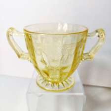 Vintage Federal Madrid Depression Amber Yellow Glass Open Sugar Bowl Dish picture
