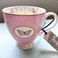 THE ENGLISH MUG COMPANY Butterfly Tea Cup Coffee Pink Polkadot picture