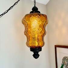 Vintage Amber Swag Lamp, Amber Glass Swag Light picture