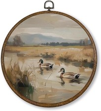 Vintage Mallard Duck Wall Art Decor, Nursery Cottagecore Duck Pond Hunting round picture