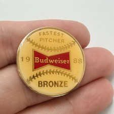 1988 Budweiser Fastest Pitcher Bronze Lapel Pin Baseball Beer Sponsor Vintage picture