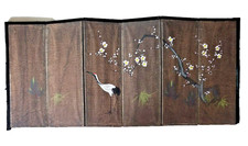 Japanese Six Panel Screen Byobu Meiji Plum Blossom Crane Framed Antique picture