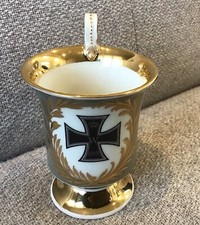 German KPM 1914 Iron Cross Military Porcelain Tea Cup Antique WWI Gray w/Gold picture