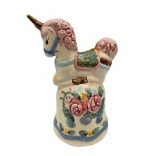 Vintage 1990s Hand Painted Ceramic Unicorn Bell w/ Rose Pattern picture