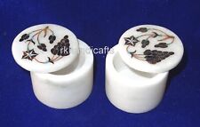 Set of 2 Pieces Grapes Pattern Inlay Work Jewelry Box Marble Pill Box 2.5 Inches picture