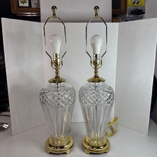Pair Of Waterford Crystal & Brass Hollywood Regency Table Lamps 28” Inches Tall picture