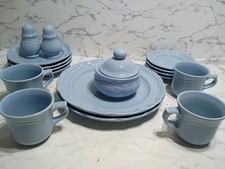 Pfaltzgraff Solid Powder Blue Stoneware 17-Pc Lot Mugs, Plates, S&P, Sugar Bowl picture