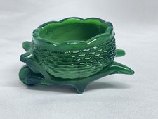 Joe St. Clair Wheelbarrow Open Salt Cellar Green Glass ~ Vintage picture