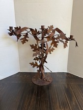 Antique Metal Leaf Design Candelabra Candle Holder  Holds 3 Candles picture