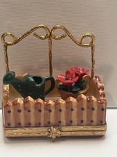 New Peint Main Limoges Box Window Flower Box With Red Poppies picture