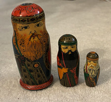 Vintage Signed Russian Nesting Dolls 3 Bogatyrs Warrior Knight Matryoshka Set Co picture