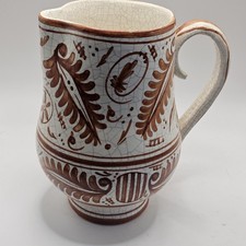 Benlloch Spain Studio Pottery Pitcher Vase Painted Fern Plant Art Signed 7