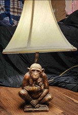 Vintage Mid Century Kitsch Chimpanzee Mother & Baby Table Lamp w Bell Shade picture