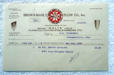 1930 ILLUSTRATED BILLHEAD BROWN MANLY PLOW CO MALTA OHIO #B7 picture