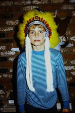 c1960's Kodachrome 35mm Slide, Young Boy Native Headdress yellow blue mid Wall picture