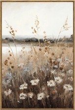KBKBART Vintage Wall Art Framed, Retro Countryside Autumn Wildflower Field Lands picture