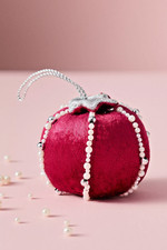 NWT ANTHROPOLOGIE Pearled Velvet Fruit Ornament RED pomegranate picture