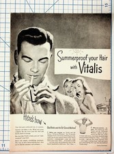 Vintage Vitalis Hair Tonic Ad 1940s 50s Summerproof Hair Bristol-Myers Ephemera picture