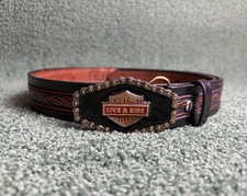 Vtg Ken Reid Santa Fe Tooled Leather Belt W/ Harley Davidson 1984 Buckle Size 37 picture