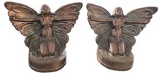 ANTIQUE PAIR FAIRY ART NOUVEAU BRONZE BUTTERFLY GIRL BOOKENDS ORGINAL FINISH  picture
