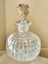 Antique ABP Cut Glass Faceted Grid Squares Round Clear Perfume Bottle & Stopper picture