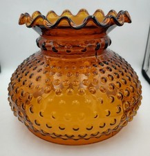 Vintage Amber Hobnail Glass Lamp Shade Ruffled Top - 6.25