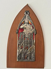 Vintage Reims 1914 Cathedral Wall Plaque WWI Gothic Religious Art Signed Hugueni picture