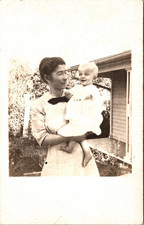 Postcard Real Photo RPPC Woman Holding Smiling Baby in Yard Unposted picture