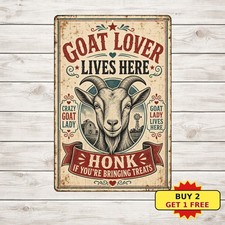 Crazy Goat Lady Lives Here Sign Funny Farmhouse Metal Tin Sign Wall Decor picture