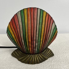 Tiffany Style Glass Clamshell Lamp Rainbow Accent Nightlight With Cast Iron Base picture