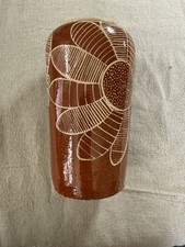 VTG Mexican Terracotta Pottery Redware Floral Vase Pot Hand Painted Folk Art picture