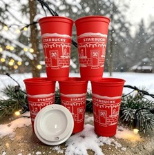 Lot of 5 Starbucks Red Cup Day Christmas Plastic Reusable Cup w/ Lids 2025 16oz picture