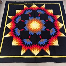 Amish Improved Lone Star Handmade Cotton Queen size Patchwork quilt top/topper picture