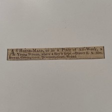 House-Maid Or In A Place of All-Work Direct E. A. 1814 London Clipping SAJ8-S96 picture