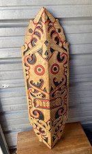 Vintage Dayak Dance Shield Carved Painted Indonesia Borneo Tribal Art 39.5