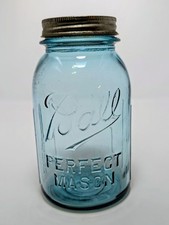 Vintage Blue Aqua Ball Perfect Mason Quart Jar 1910-1923 #4 Ribbed Farm Décor 7