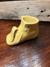 VTG Ceramic Baby Infant Shoe Bootie Planter Circa 1950s Yellow Glazed Vase picture