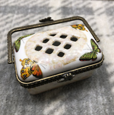 Butterfly Basket Trinket Box Porcelain &Metal Basket rim/handle, Charming Colors picture