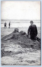 Pre-1907 SAND ARTIST at WORK ATLANTIC CITY NJ POSTCARD picture