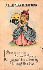 Leap Year 1916 Anthropomorphic Moon Face Girl Binoculars Love Vtg Postcard D40 picture